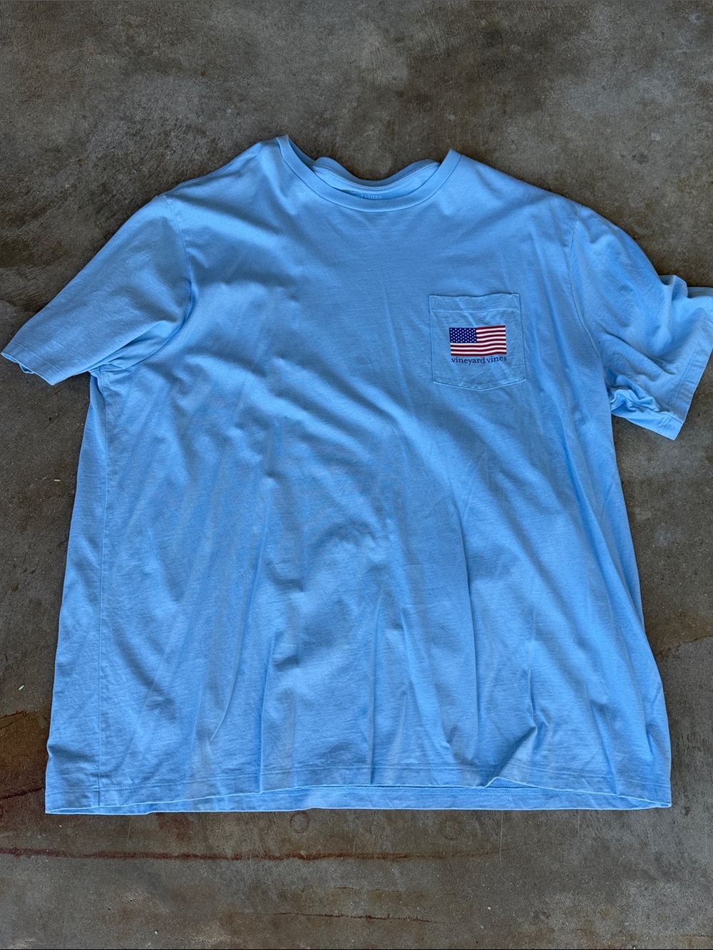 Vineyard Vines Sky Blue Pocket Tee with Flag Patch